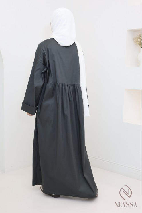 Langes Kleid mit langen Ärmeln, lockerer Schnitt, Baumwolleffekt