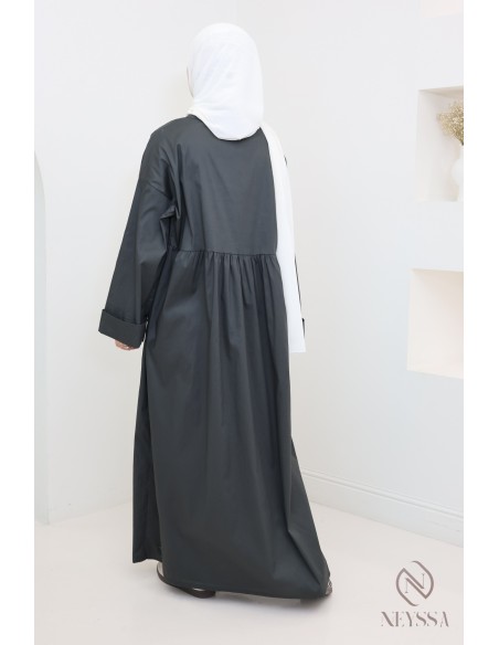 Robe longue manches longues coupe ample, tissu effet coton