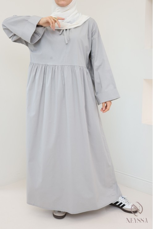 Robe longue manches longues coupe ample, tissu effet coton