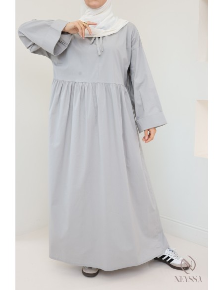 Langes Kleid mit langen Ärmeln, lockerer Schnitt, Baumwolleffekt