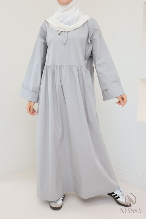 Langes Kleid mit langen Ärmeln, lockerer Schnitt, Baumwolleffekt