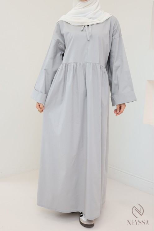 Langes Kleid mit langen Ärmeln, lockerer Schnitt, Baumwolleffekt