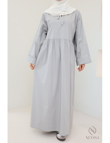 Robe longue manches longues coupe ample, tissu effet coton