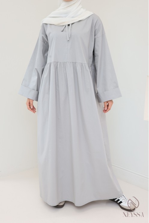 Langes Kleid mit langen Ärmeln, lockerer Schnitt, Baumwolleffekt