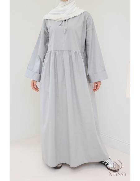 Long dress, long sleeves, loose fit, cotton-effect fabric