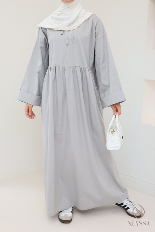 Long dress, long sleeves, loose fit, cotton-effect fabric