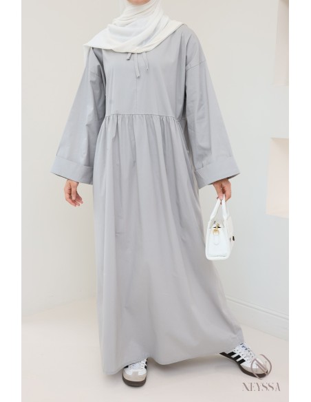 Robe longue manches longues coupe ample, tissu effet coton