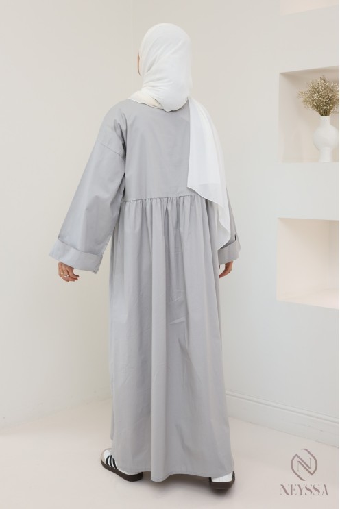 Robe longue manches longues coupe ample, tissu effet coton