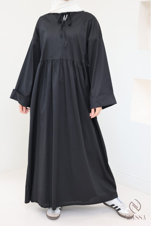 Langes Kleid mit langen Ärmeln, lockerer Schnitt, Baumwolleffekt