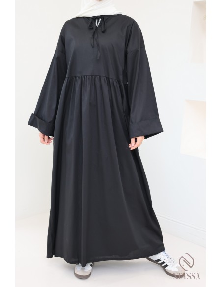 Robe longue manches longues coupe ample, tissu effet coton