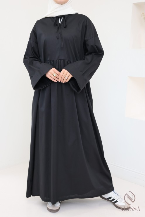 Robe longue manches longues coupe ample, tissu effet coton