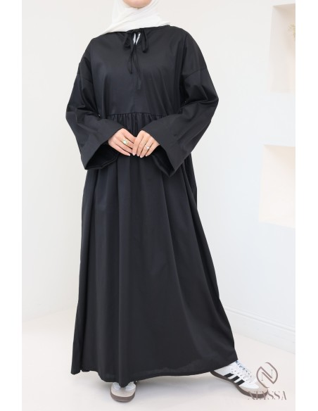 Long dress, long sleeves, loose fit, cotton-effect fabric