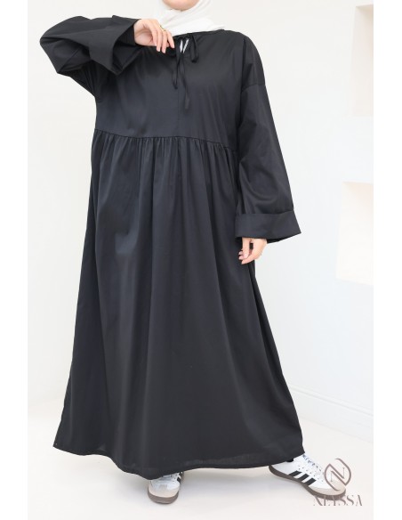 Robe longue manches longues coupe ample, tissu effet coton