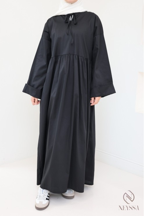 Long dress, long sleeves, loose fit, cotton-effect fabric