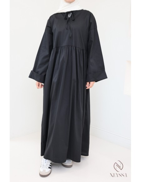 Langes Kleid mit langen Ärmeln, lockerer Schnitt, Baumwolleffekt