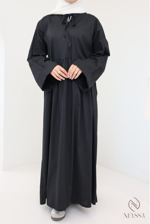 Langes Kleid mit langen Ärmeln, lockerer Schnitt, Baumwolleffekt