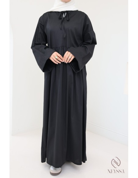 Langes Kleid mit langen Ärmeln, lockerer Schnitt, Baumwolleffekt