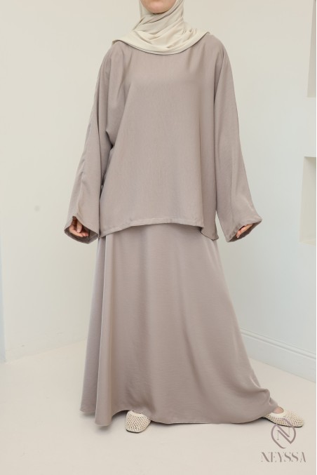 Ensemble fluide femme voilée : tunique longue et jupe élastique