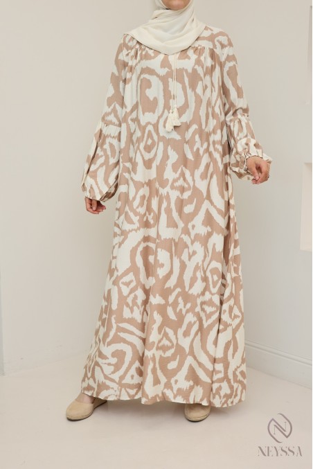 Robe longue manches longues coton camel