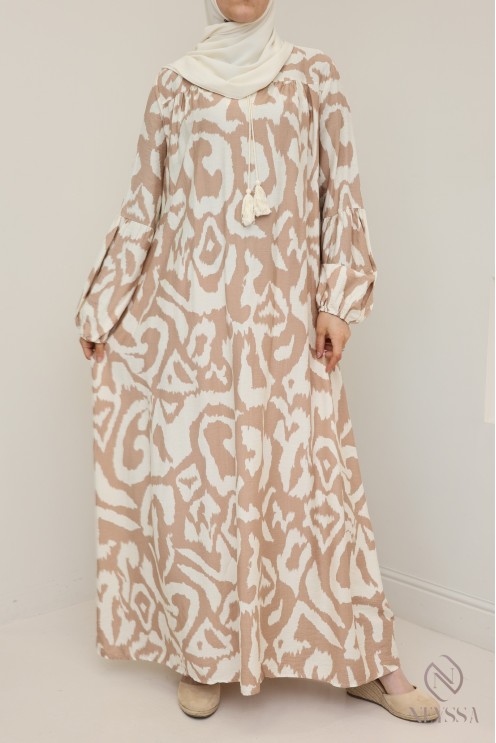 Langes camelfarbenes Kleid aus Baumwolle, große Größen