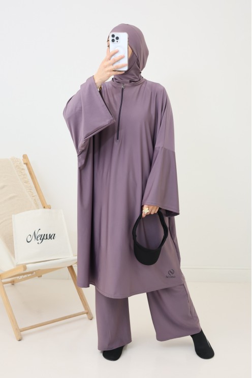 Full-cut burkini, tunic, palazzo and hood, water-repellent fabric