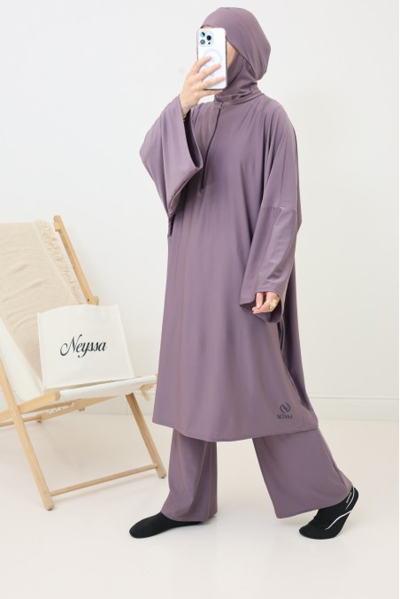 Burkini coupe ample tunique, palazzo et cagoule, tissu hydrofuge