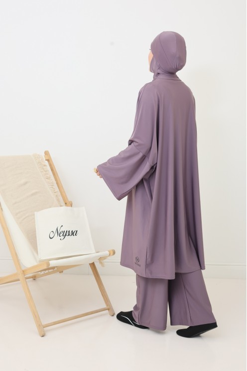 Full-cut burkini, tunic, palazzo and hood, water-repellent fabric