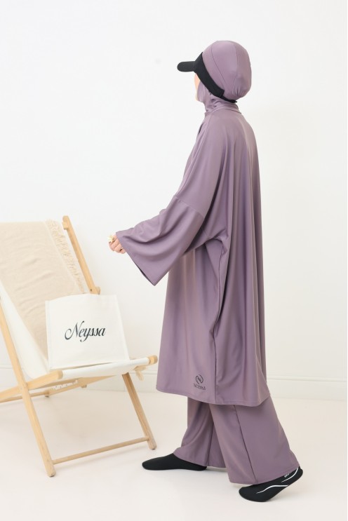 Burkini mit weitem Schnitt Tunika, Palazzo und Kapuze.
