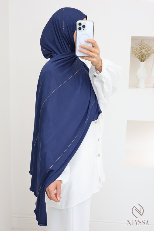Hijab jersey premium wavy avec liseré de strass, tendance hijabi