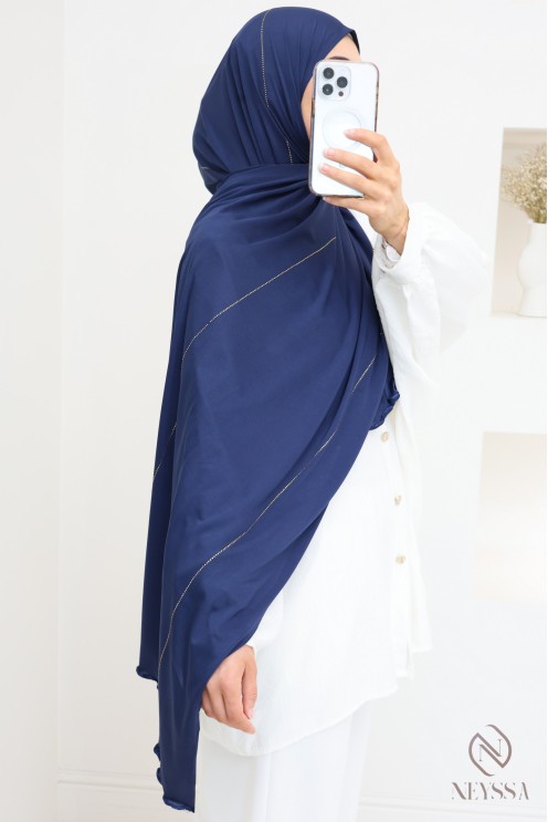 Hijab jersey premium wavy with rhinestone edging, hijabi trend
