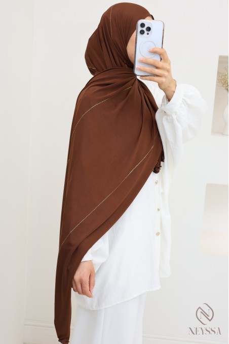 Hijab jersey premium wavy avec liseré de strass, tendance hijabi