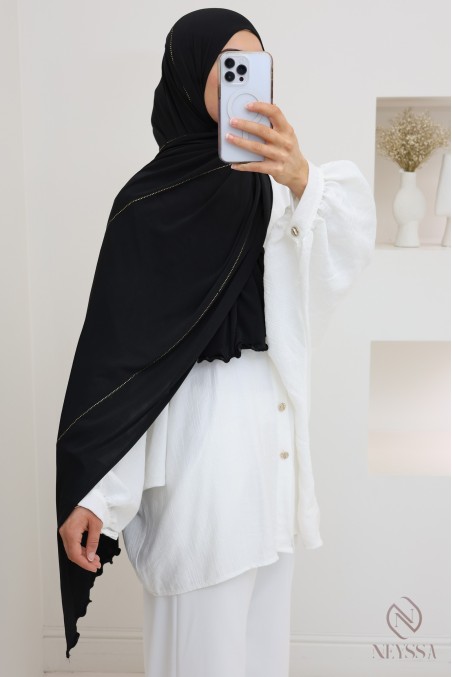 Hijab jersey premium wavy avec liseré de strass, tendance hijabi