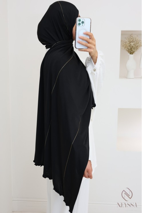 Hijab jersey premium wavy avec liseré de strass, tendance hijabi