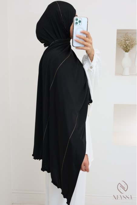 Hijab jersey premium wavy with rhinestone edging, hijabi trend