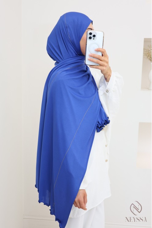 Hijab jersey premium wavy with rhinestone edging, hijabi trend