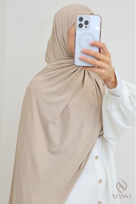 Hijab jersey premium wavy with rhinestone edging, hijabi trend