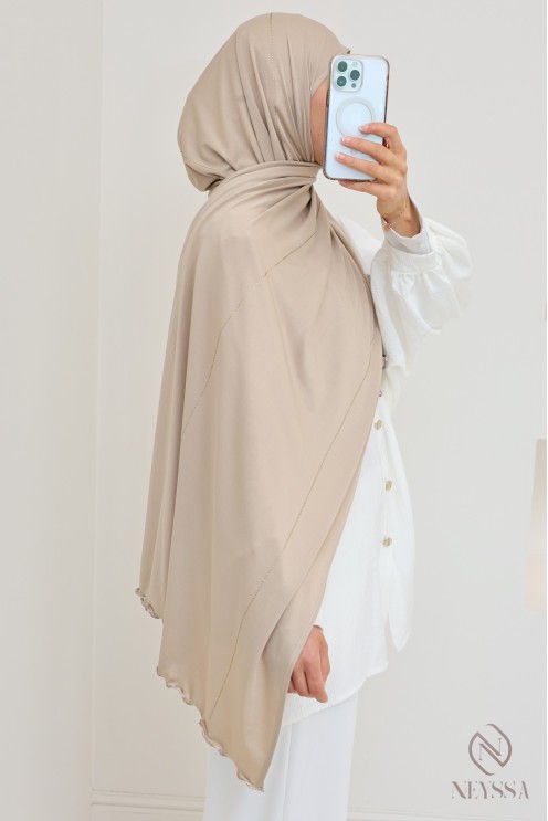 Hijab jersey premium wavy with rhinestone edging, hijabi trend