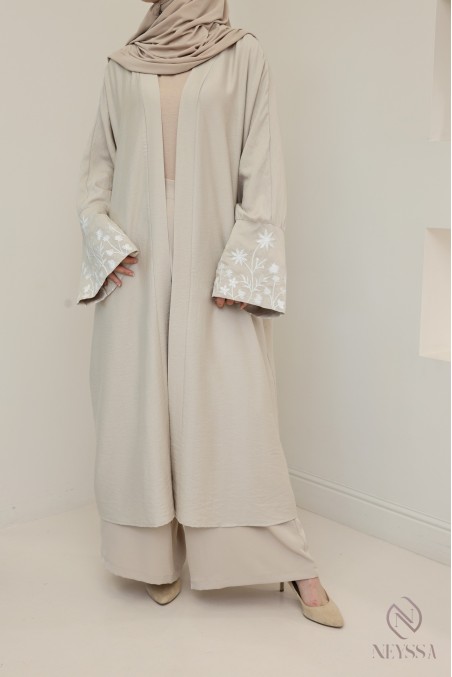 kimono long brodé aux manches effet lin