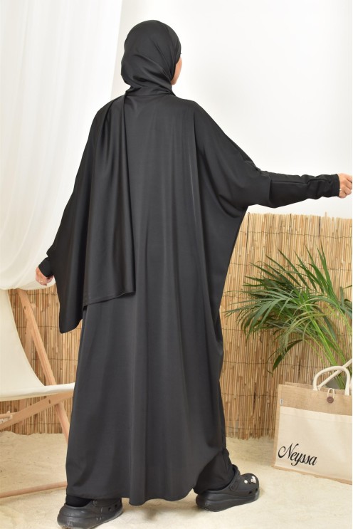 Schwarzer Burkini-Jilbab-Badeanzug für muslimische Hijabi-Frauen