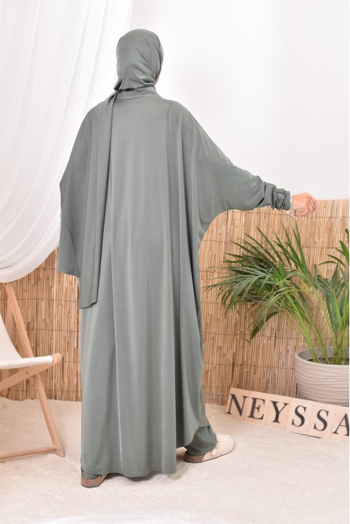 Burkini long jilbeb de bain, kaki pour femme hijabi pour nager