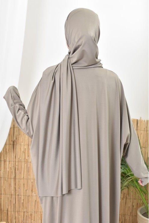 Jilbeb de bain burkini taupe femme, tissu hydrofuge haute qualité