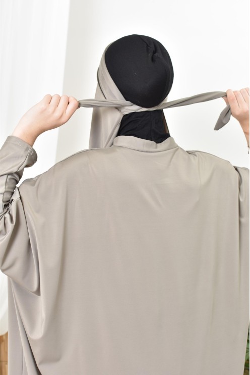 Jilbeb de bain burkini taupe femme, tissu hydrofuge haute qualité