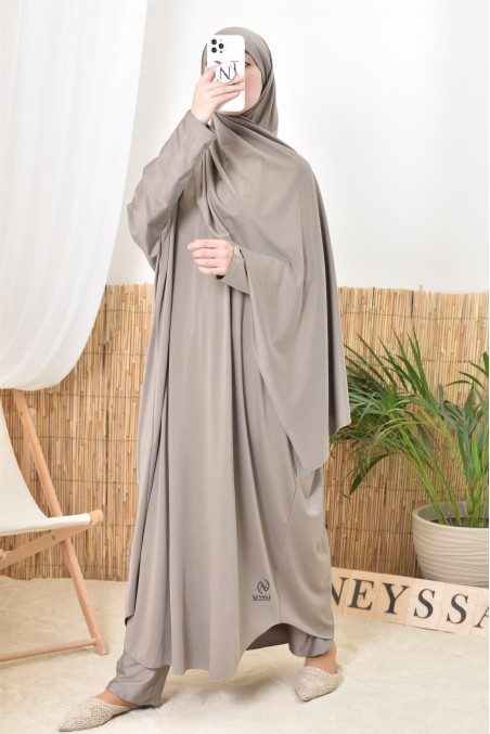 Women's taupe burkini swimwear jilbeb, high-quality water-repellent fabric