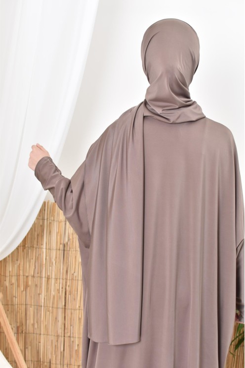 Dark taupe long burkini swimwear for hijabi women