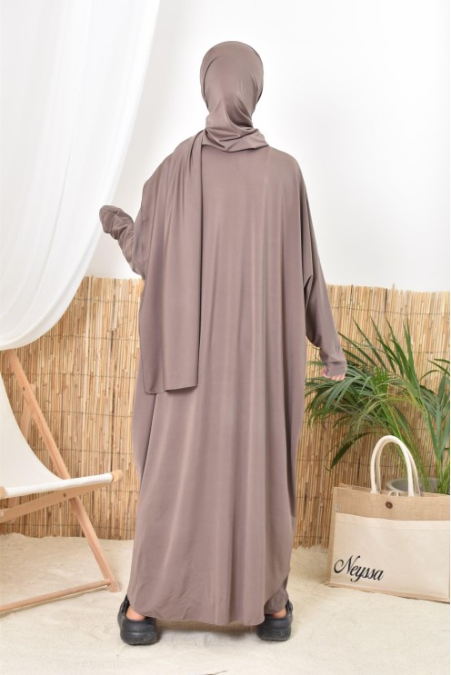 Burkini long jilbeb de bain taupe foncé pour femme hijabi