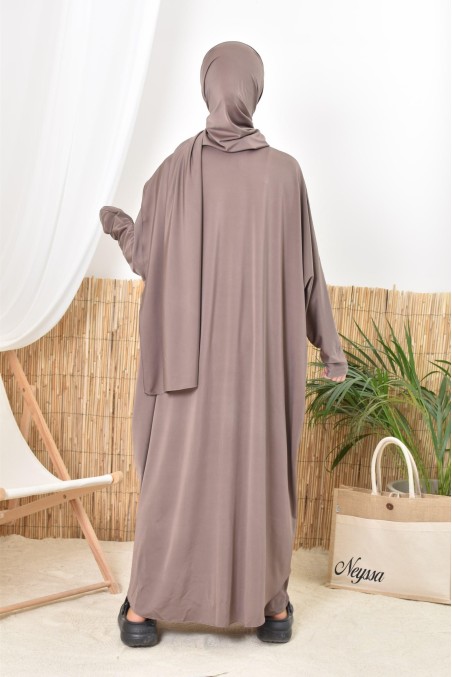 Dark taupe long burkini swimwear for hijabi women