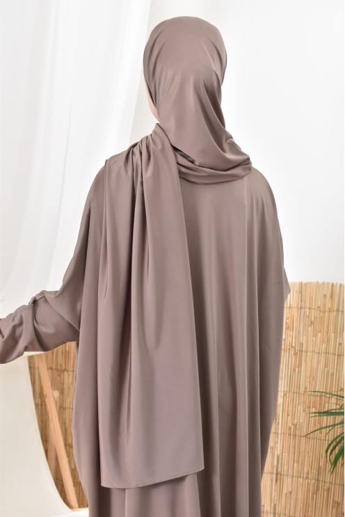 Langer Jilbeb-Schwimmburkini in Dunkeltaupe für Hijab-Frauen