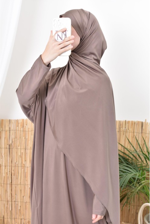 Dark taupe long burkini swimwear for hijabi women