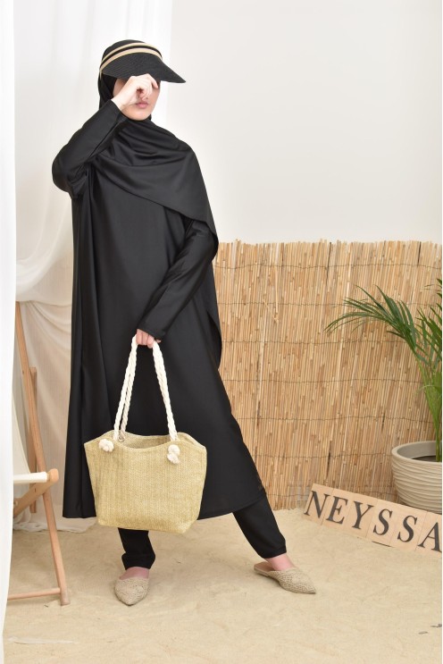 4-teiliger Burkini, lange Tunika, Palazzo,Hijab und Gürtel, Hijabi.