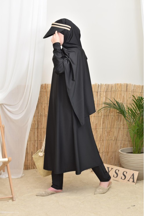 4-teiliger Burkini, lange Tunika, Palazzo,Hijab und Gürtel, Hijabi.